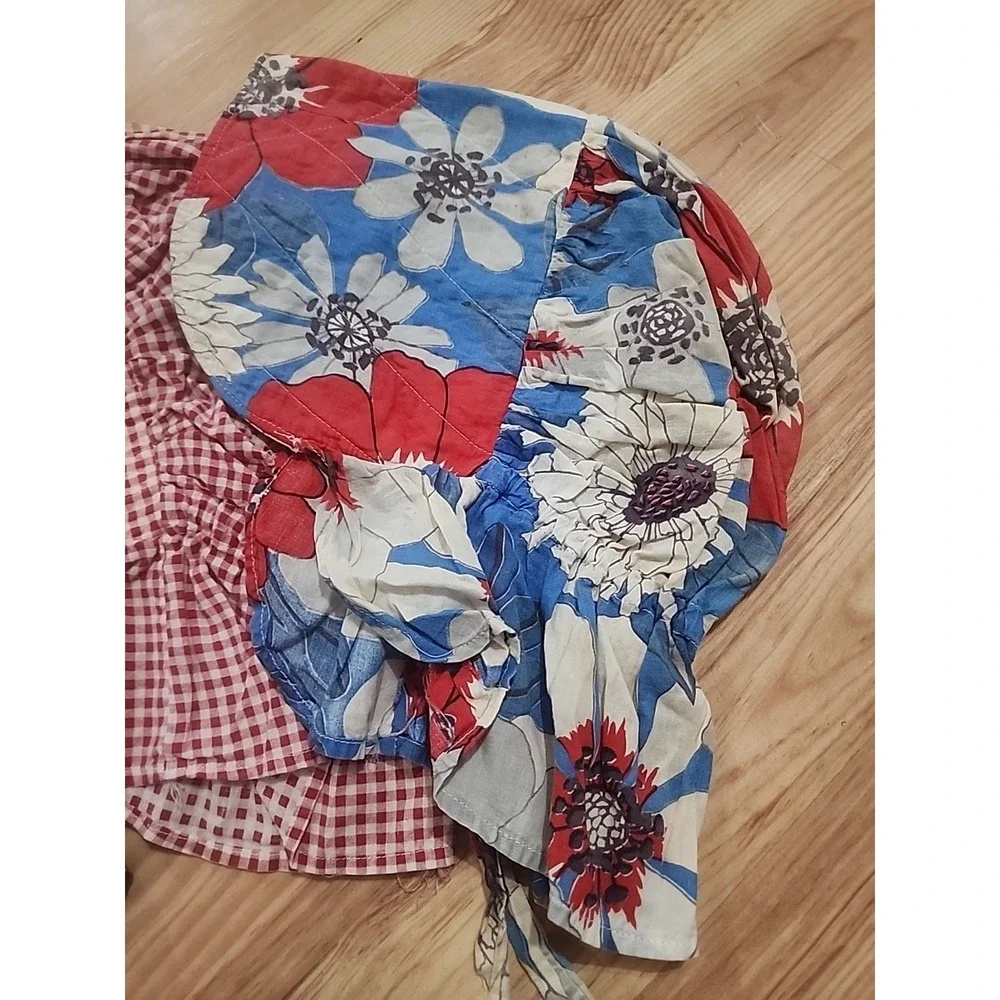 VTG Handmade Ladies Bonnet Sun Hat Floral Gingham Antique Prarie Grannycore
